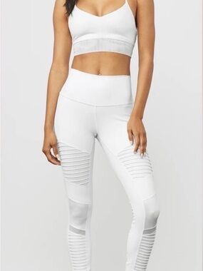 ALO Yoga White High-Waist Ribbed Panel Leggings